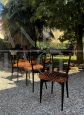 Set of six Ico Parisi chairs in black stained wood with padded seat, Italy 1950s