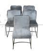 Set of 5 vintage stackable chairs in steel and gray velvet