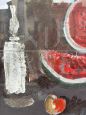 Still Life with Watermelon - Oil painting on canvas by Gastone Breddo, Italy 1970s