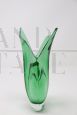 Vase with sinuous shapes in green submerged Murano glass, Italy 1960s