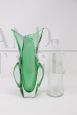 Vase with sinuous shapes in green submerged Murano glass, Italy 1960s