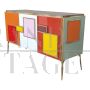 Three-door sideboard in colored glass with backlit handles