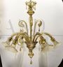 Venini Murano glass chandelier in amber color from the 1930s, restored