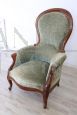 Antique walnut armchair with velvet seat, Louis Philippe mid-19th century