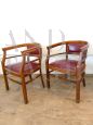 Set of 4 Art Deco tub chairs in wood and burgundy skai, Italy 1940s