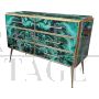 Wooden dresser covered in malachite effect glass with six drawers