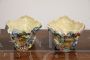 Set of two antique shelves with vases in majolica ceramic from the 19th century