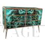 Wooden dresser covered in malachite effect glass with six drawers