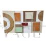 Design sideboard in colored glass and bamboo with lighting