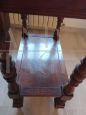 Antique inlaid coffee table with light blue velvet top