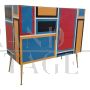 Vintage style two-door sideboard in multicolor glass