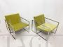 Minimalist design armchairs in metal and green fabric