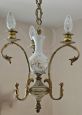 Vintage 3-arm chandelier in bronzed metal and painted ceramic