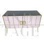 2-door sideboard in pink and black glass and brass