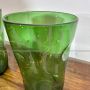 Pair of Empoli vases in crushed effect green glass, 1940s