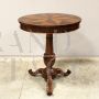 Antique round Louis Philippe coffee table in inlaid walnut, Italy 19th century