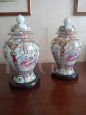 Pair of vintage Chinese hand-painted porcelain jars