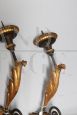 Pair of 18th century wall candle holders in painted and gilded wood