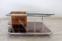 70s design coffee table in glass with wooden shelves