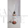 Antique electrified oil lamp in bronze and painted glass