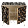 Sideboard with two doors in mirrored glass and black houndstooth