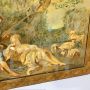 Large antique 19th century grass juice painting with gallant scene