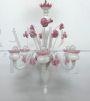 Chandelier attr. to Toso Brothers in white Murano glass with pink roses, 1960s