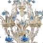 Rezzonico style chandelier in Murano glass with light blue flowers