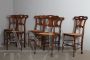 Set of six antique Tuscan country chairs in walnut and straw