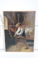 Silvio Rotta - painting depicting a child tying a shoe, 19th century