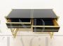 Vintage black glass and brass console desk, 1970s