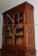 Antique Lombard Charles X bookcase in walnut with blown glass doors