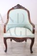 Antique upholstered armchair in carved walnut from the Louis Philippe era, mid-1800s