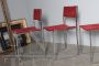 Set of four Willy Rizzo chairs in steel and red fabric, Italy 1970s