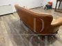 Vintage Chippendale leather sofa with tufted backrest