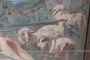 Large antique 19th century grass juice painting with gallant scene