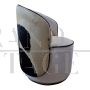 Tub armchair in white velvet and cream yellow dyed ponyskin