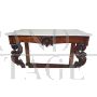 Antique console in carved wood with caryatids and marble top