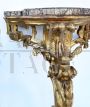 Pair of Louis XVI Baroque consoles in gilded carved wood and marble