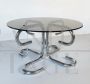 Vintage round design coffee table in steel and smoked glass                            