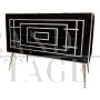 Dresser with two drawers in black Murano glass with golden geometries