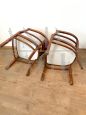 Set of 4 Art Deco tub chairs in wood and burgundy skai, Italy 1940s