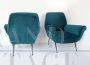 Pair of petrol blue 1950s armchairs in Gigi Radice style