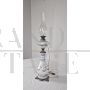 Vintage electrified oil table lamp in bronze and glass