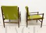 Pair of vintage armchairs in cherry wood and green cotton, 1970s