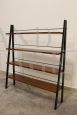 Scandinavian ladder shelf bookcase in teak and iron, Italy 1950s