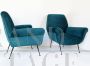 Pair of petrol blue 1950s armchairs in Gigi Radice style