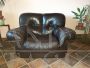 Set of 3 vintage armchairs in full grain black leather, 1970s            