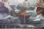 Antique painting of battle between galleons, 19th century, oil on canvas