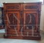 Antique sculpted sideboard with 2 doors and white marble top, early 19th century